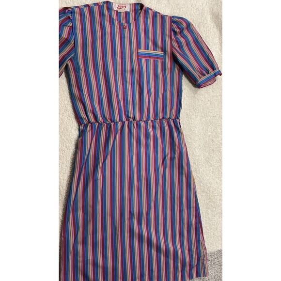 VTG Betsys Things Dress Rainbow Striped Midi 70s-80s Womens Size 7 Short Sleeve - Picture 5 of 9